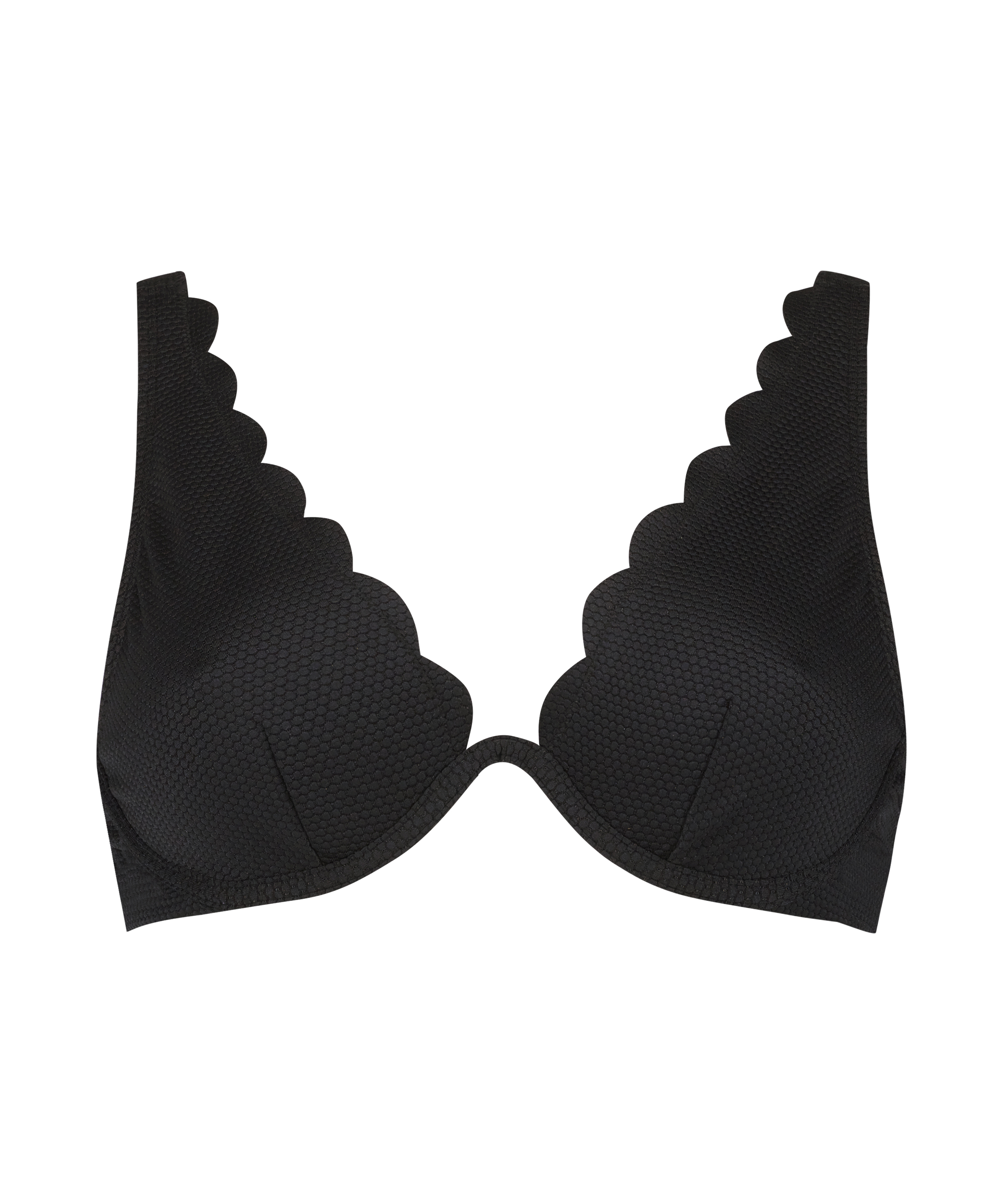 Scallop non-padded underwired bikini top, Black, main