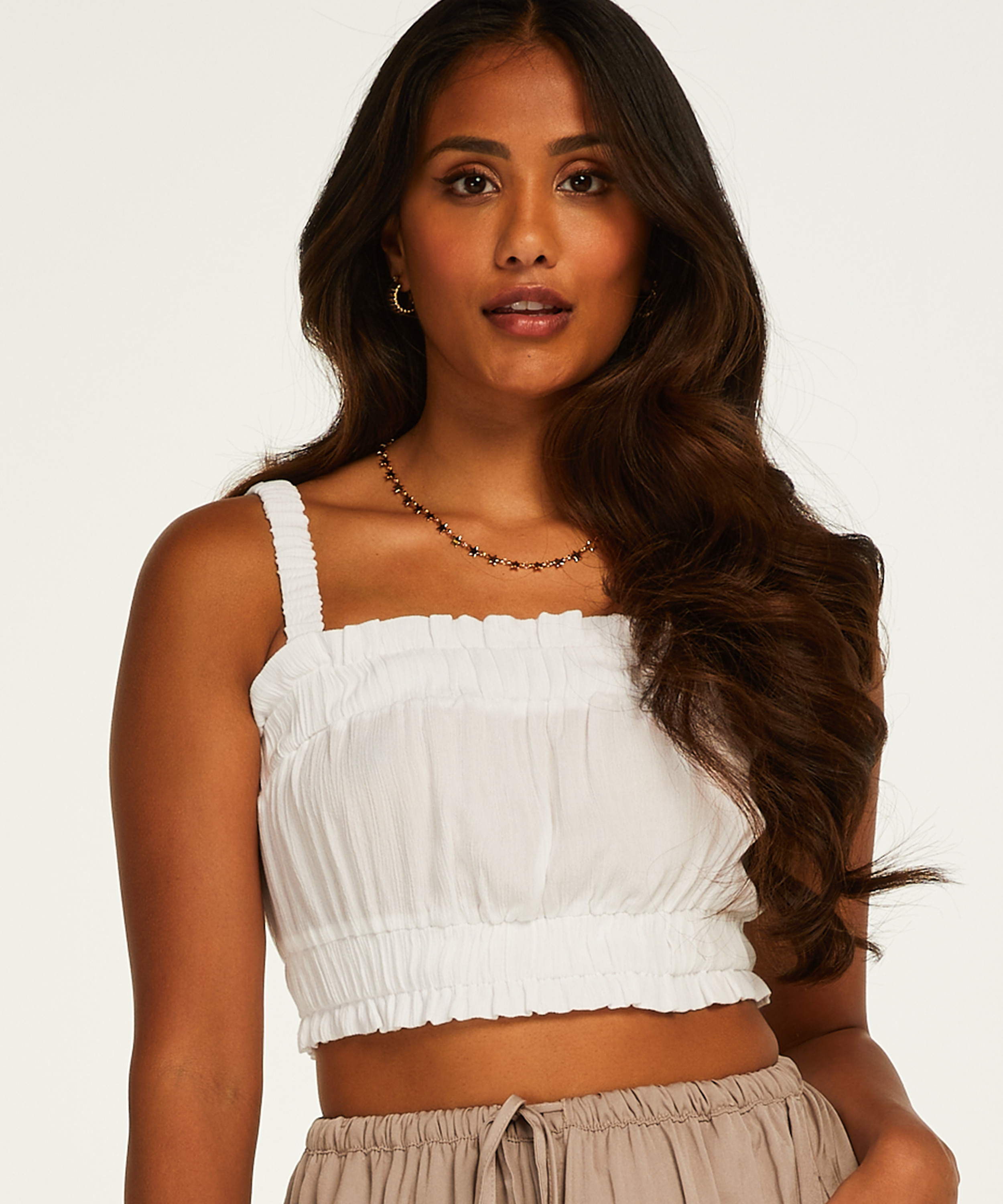 Ruched Crop Top, White, main