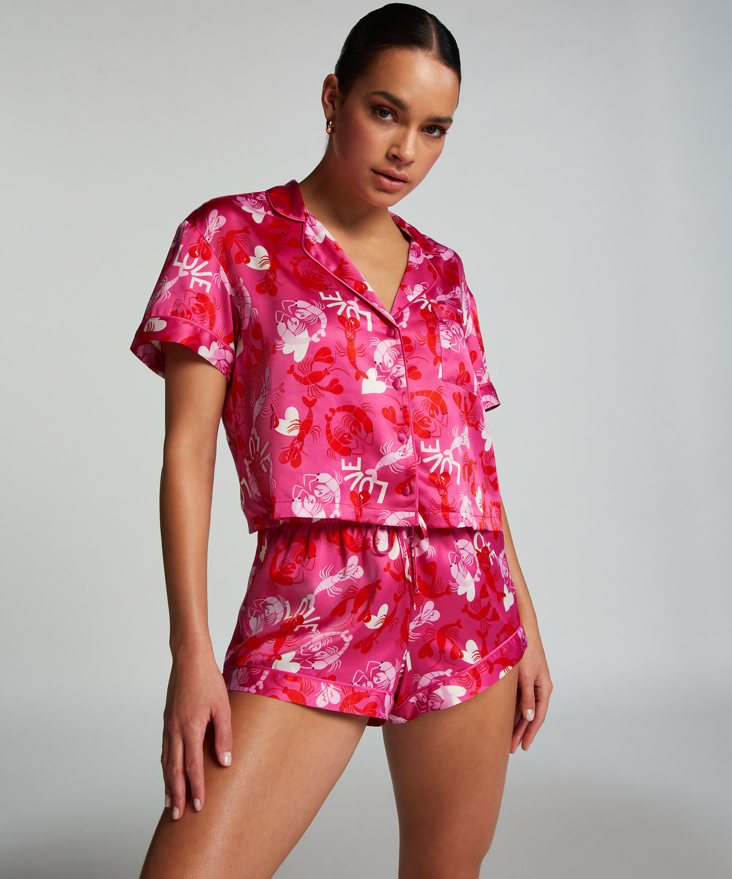 Satin pyjama shorts, Pink Satin pyjama shorts, Pink