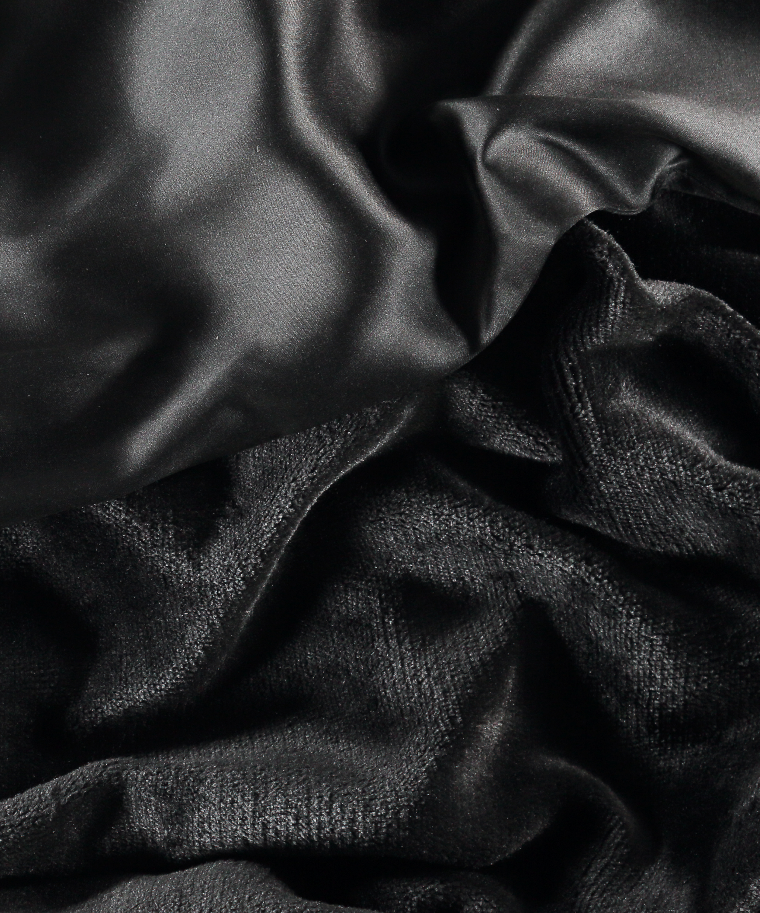 Satin Fleece Bathrobe, Black, main