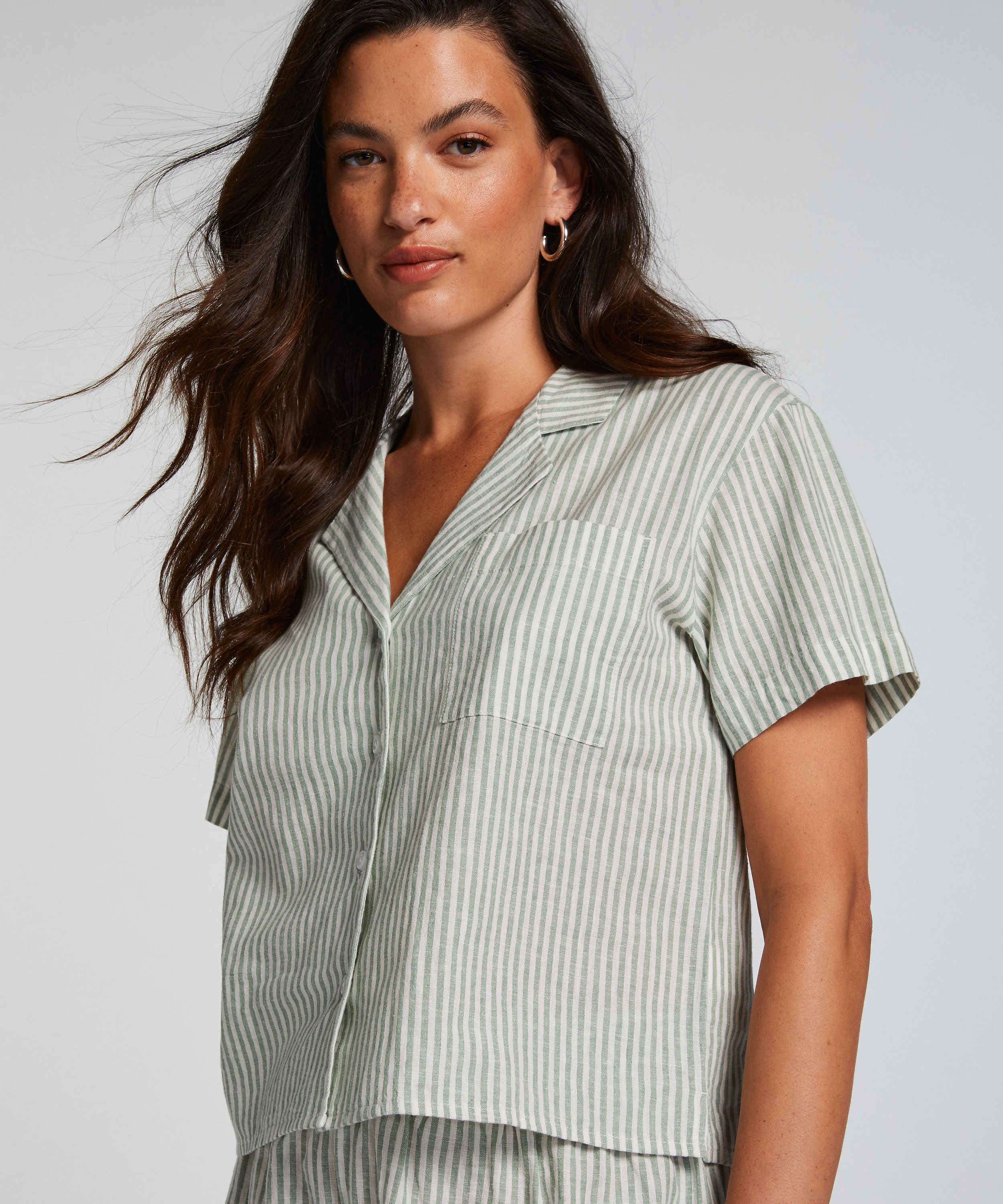 Linen Pyjama Top, Green, main