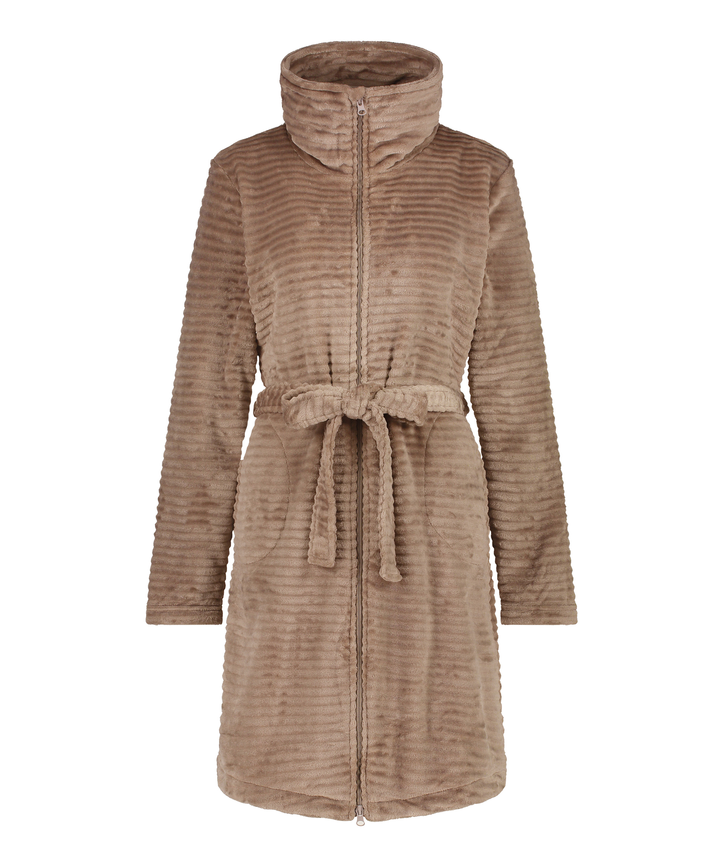 Zip Fleece Bathrobe, Grey, main