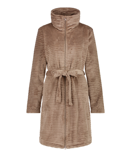 Zip Fleece Bathrobe, Grey