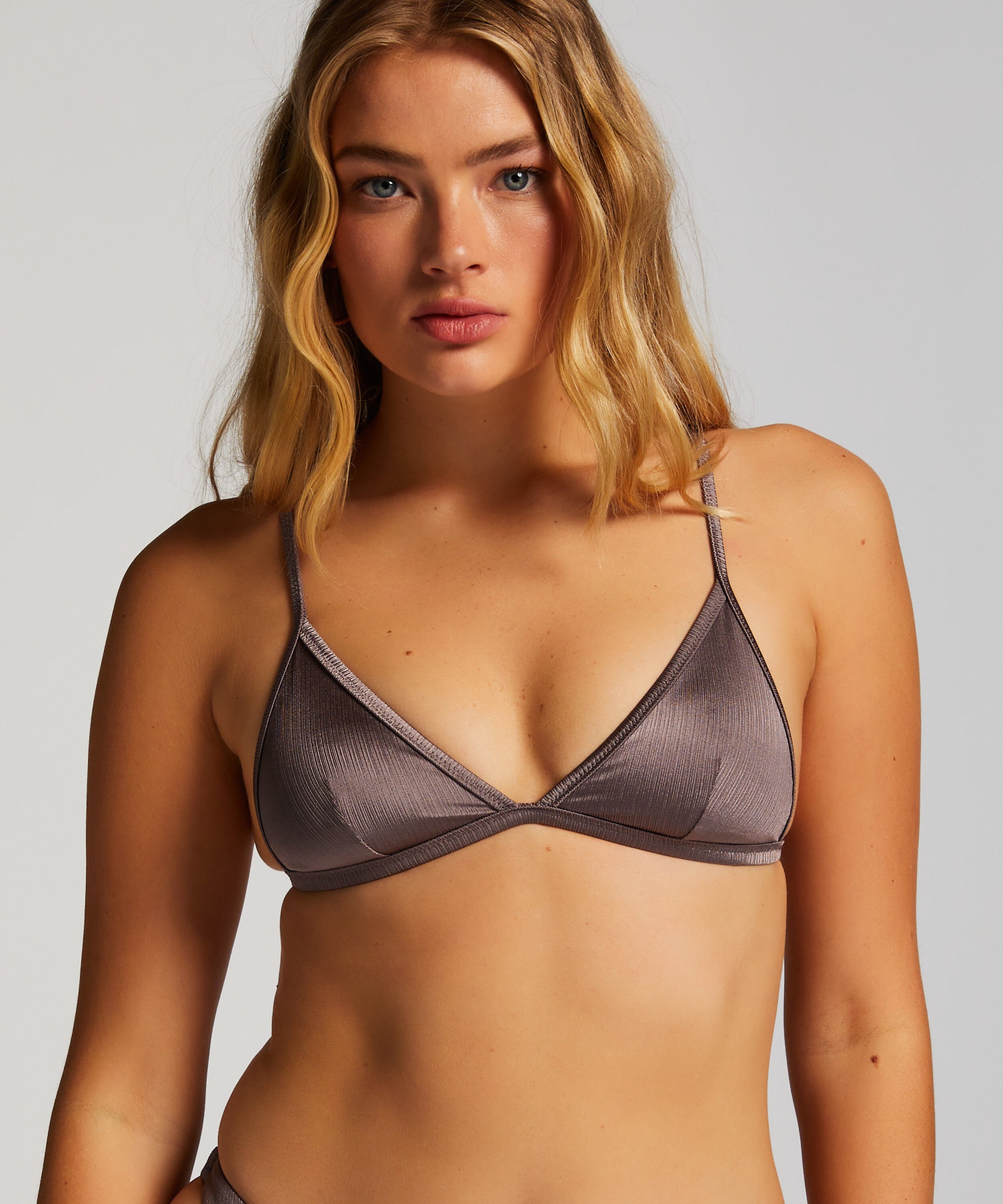 Luna Triangle Bikini Top, Grey