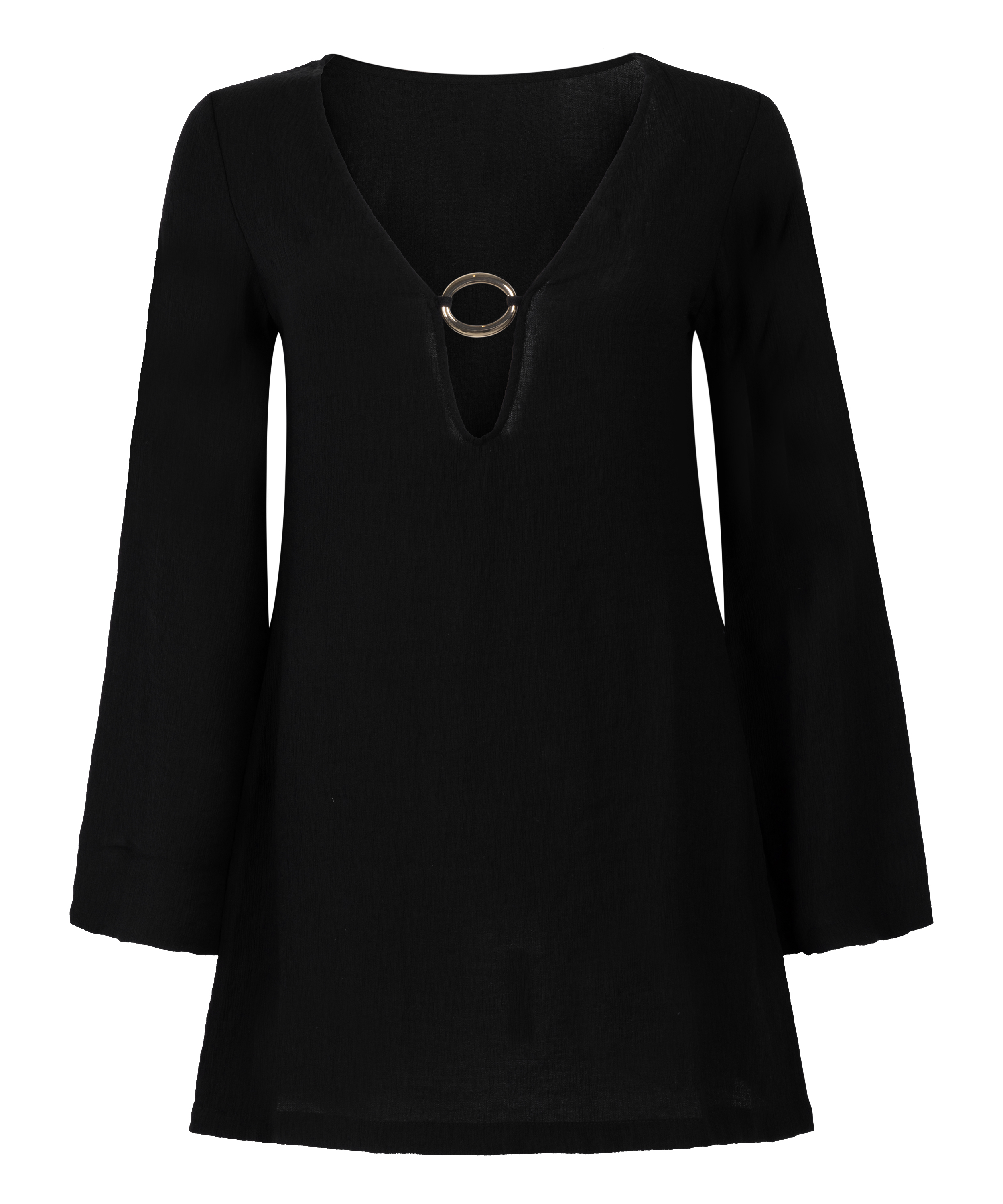 Beach Long-Sleeved Ring Dress, Black, main