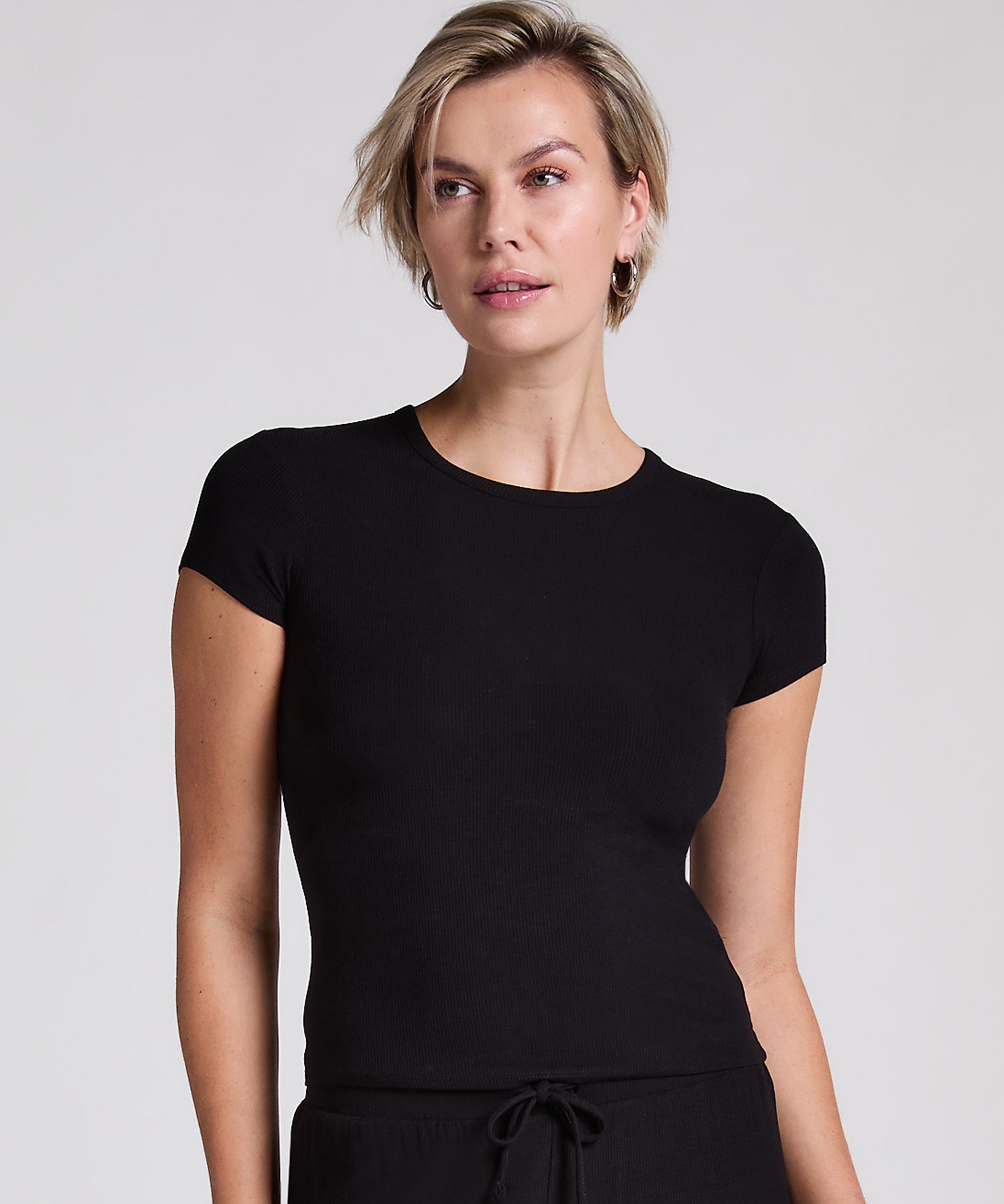Pyjama Top Rib Essential, Black, main