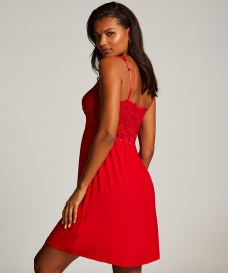 Nora Lace Slip Dress, Red