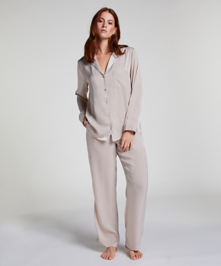 Satin Long-Sleeved Jacket, Beige