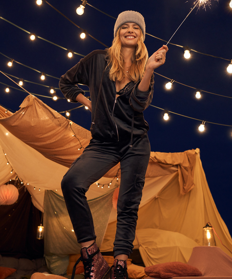 Velvet Jogging Pants Cargo, Grey