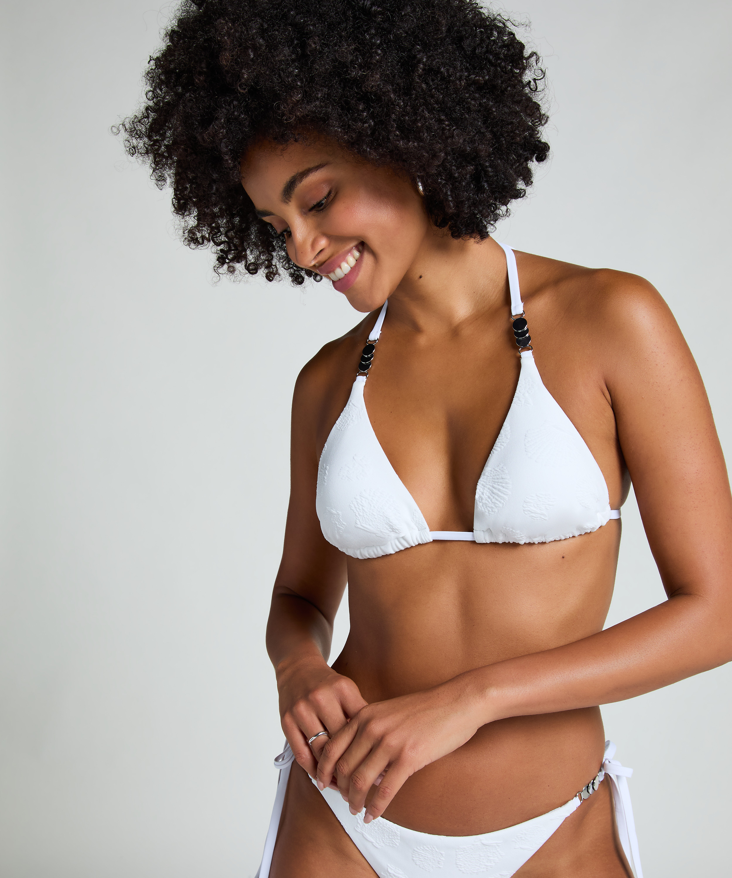 Seashell Triangle Bikini Top, White, main