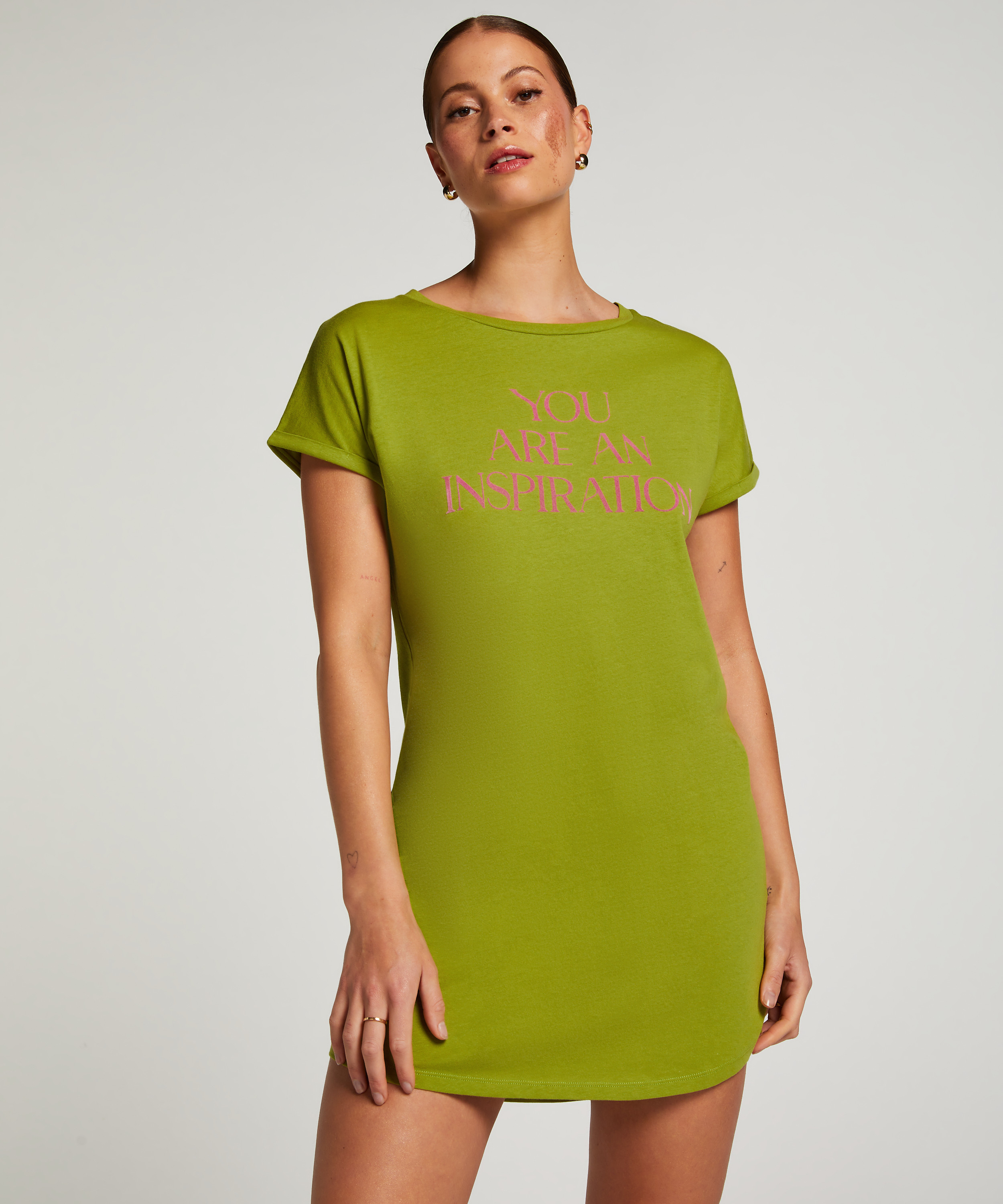 Round Neck Nightshirt, Green, main