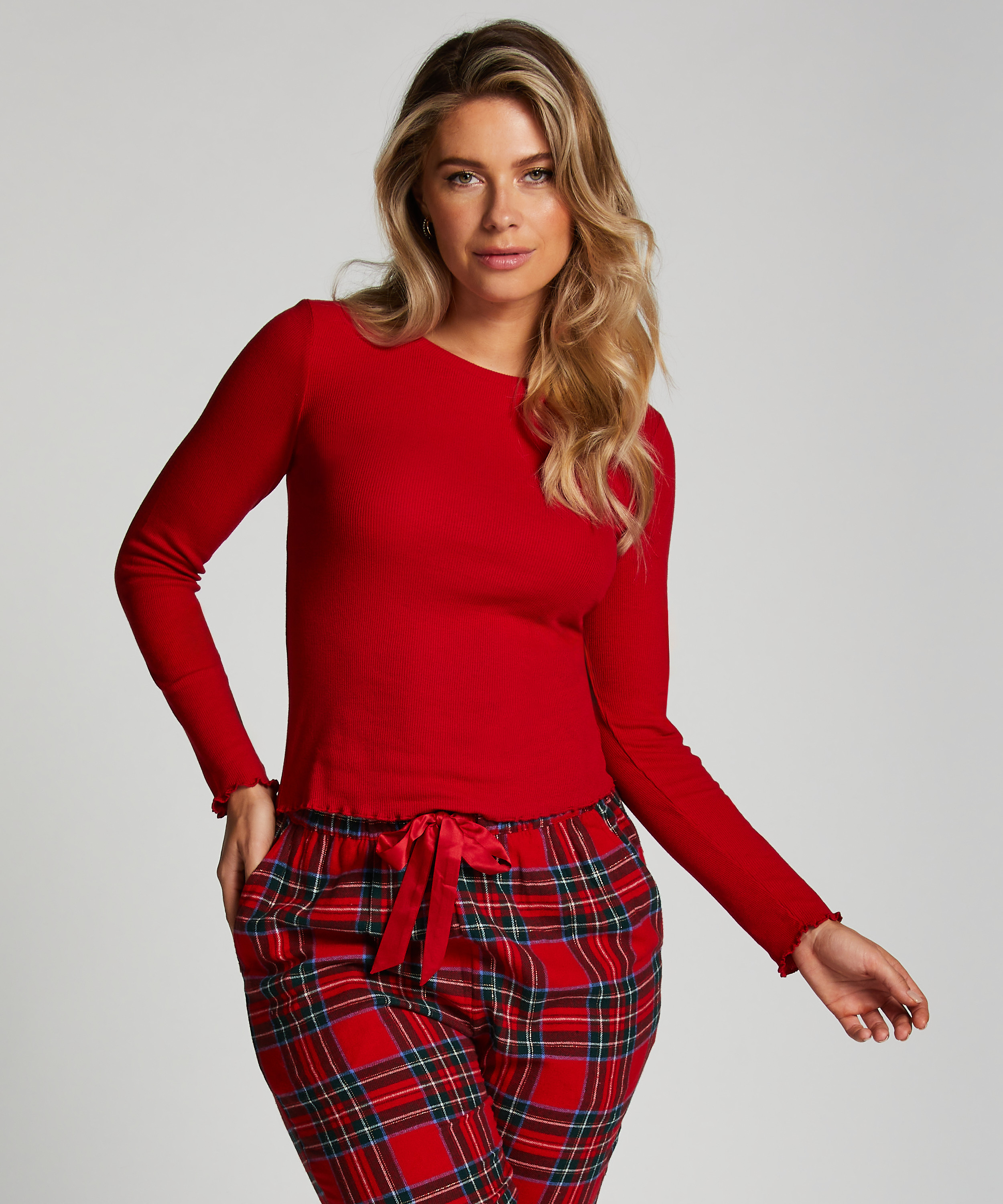 Long-Sleeved Pyjama Top, Red, main