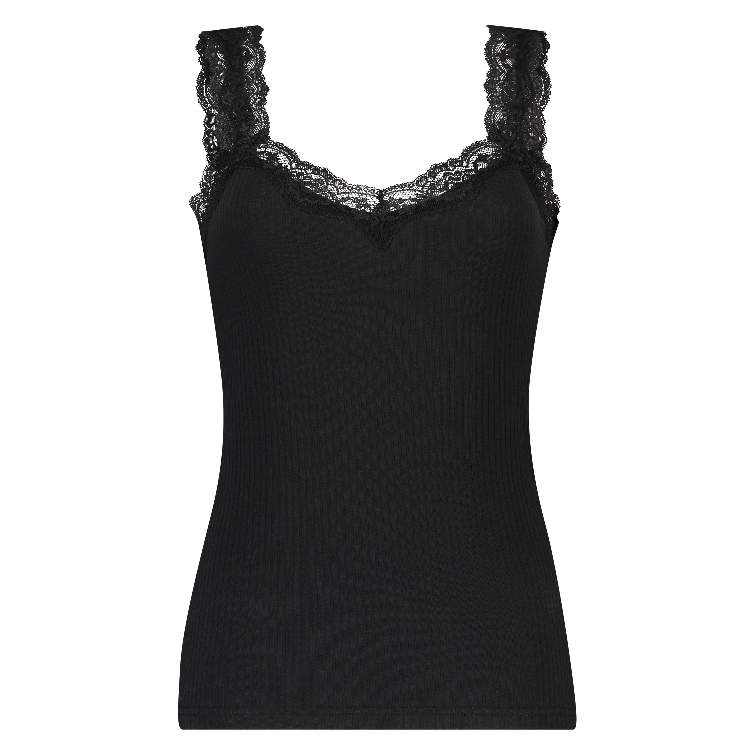 Rib lace cami top, Black, main