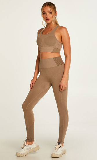 HKMX High Waisted Seamless Sports Legging, Brown