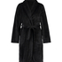 Short Fleece Ribbed Bathrobe, Black