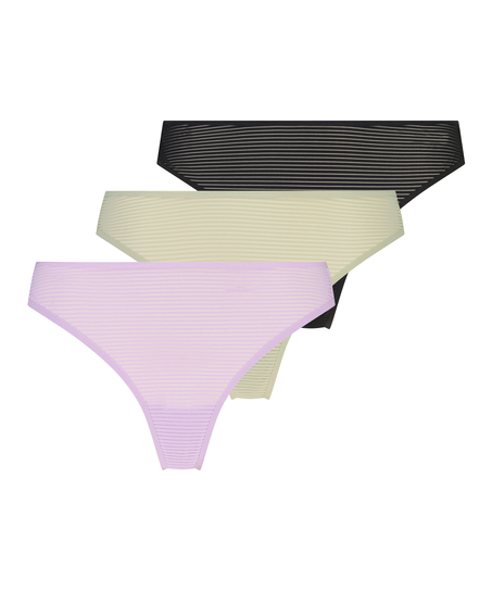 3-Pack Invisible Thong Stripe Mesh, Purple