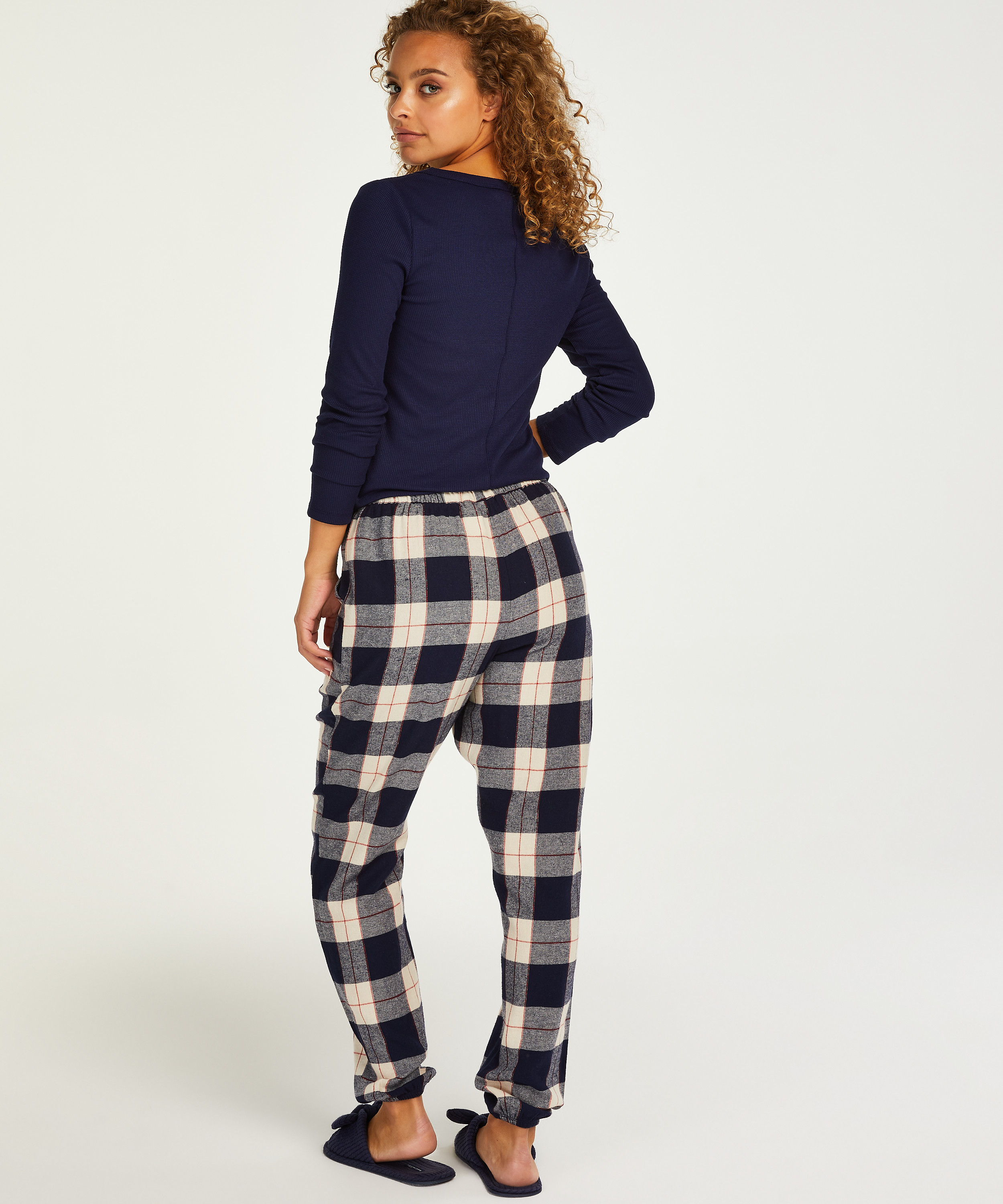 Check Cuff Twill Pyjama Pants, Blue, main