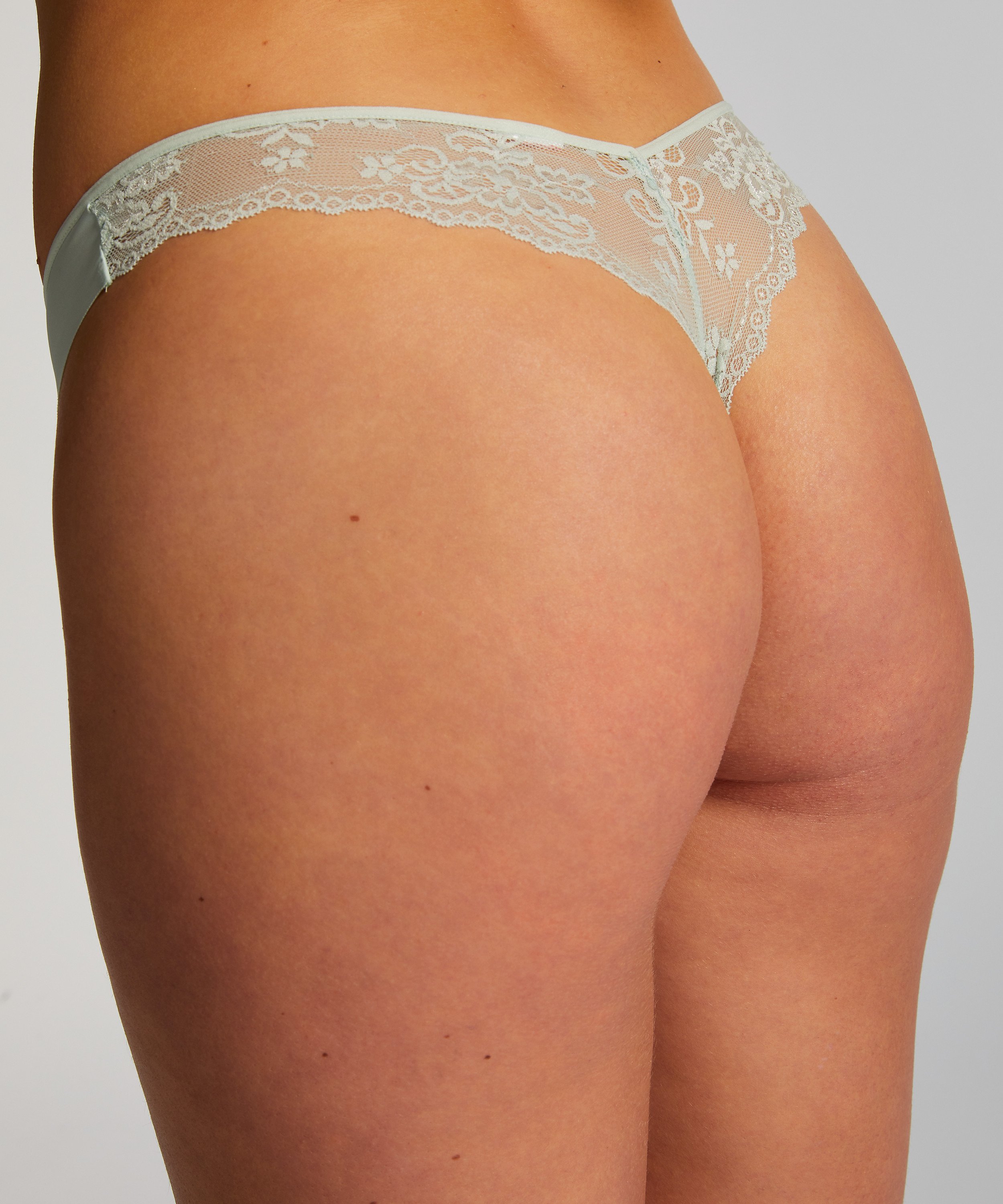 Lace Back Invisible Thong, Green, main