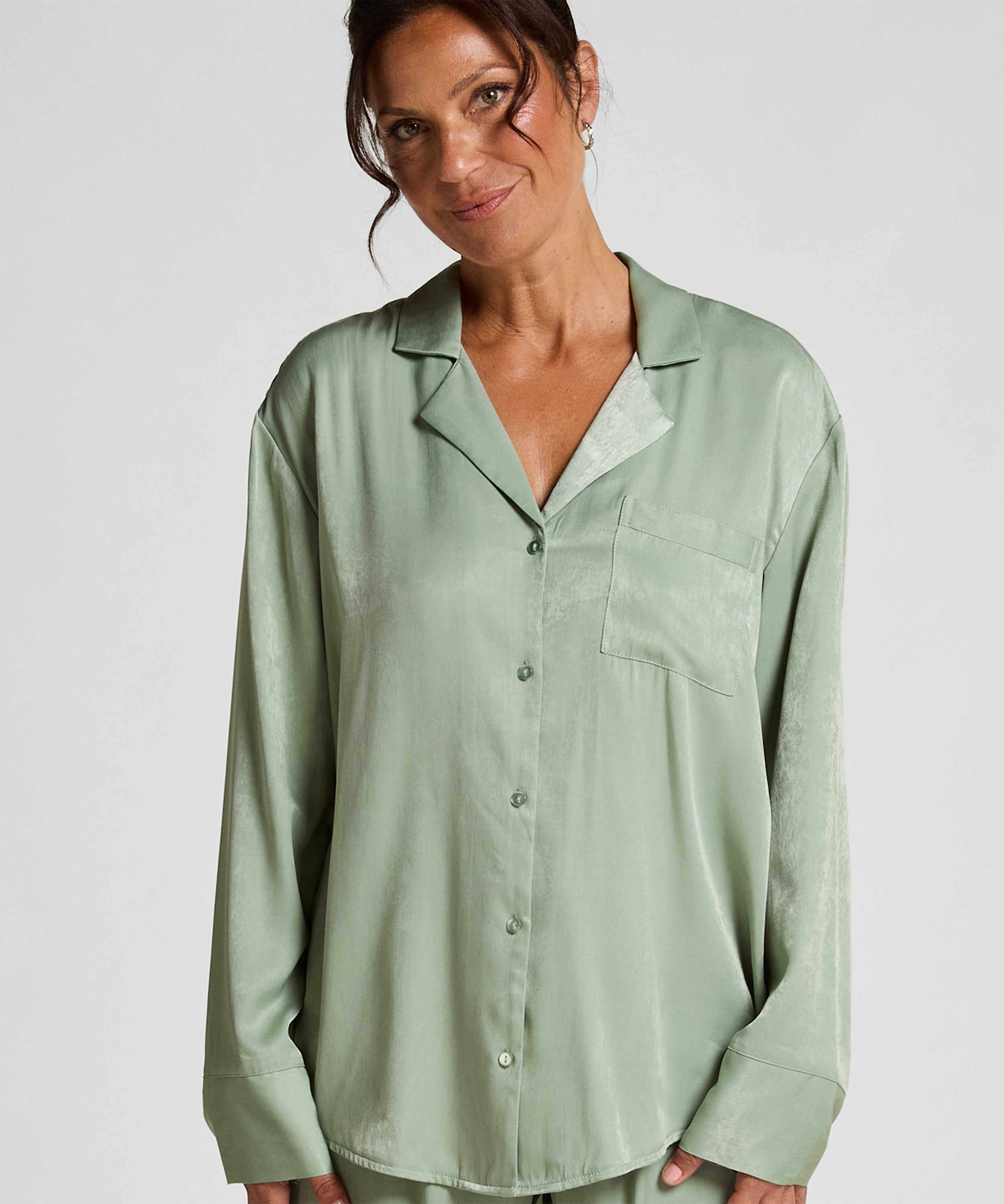 Ayla Satin Long-Sleeved Jacket, Green, main