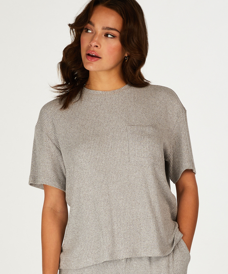 Rib Short Sleeve Top, Grey