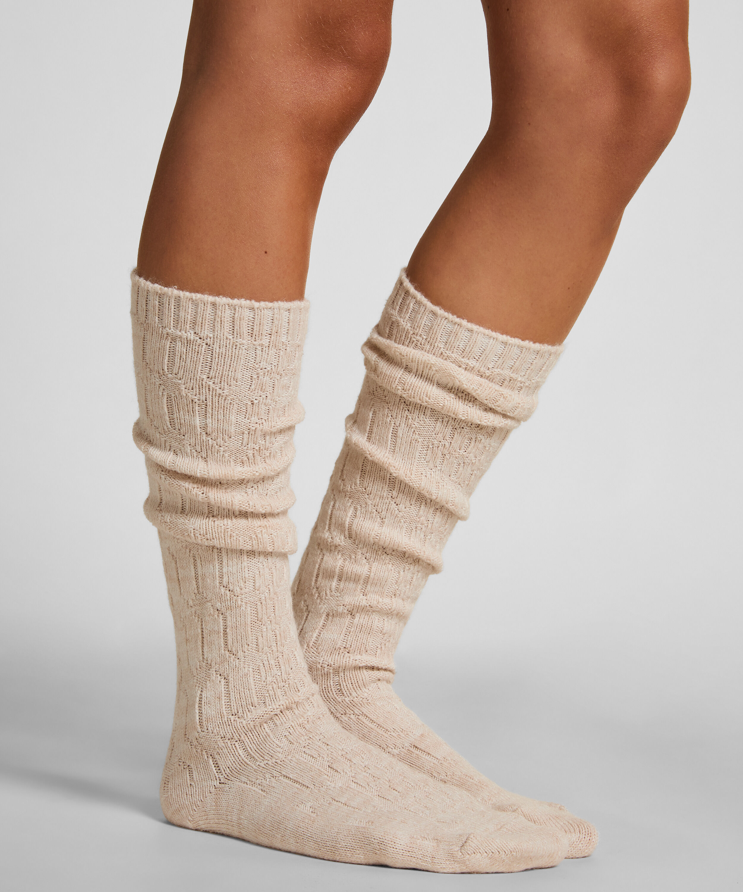 2 Pair Long Socks, Beige 2 Pair Long Socks, Beige
