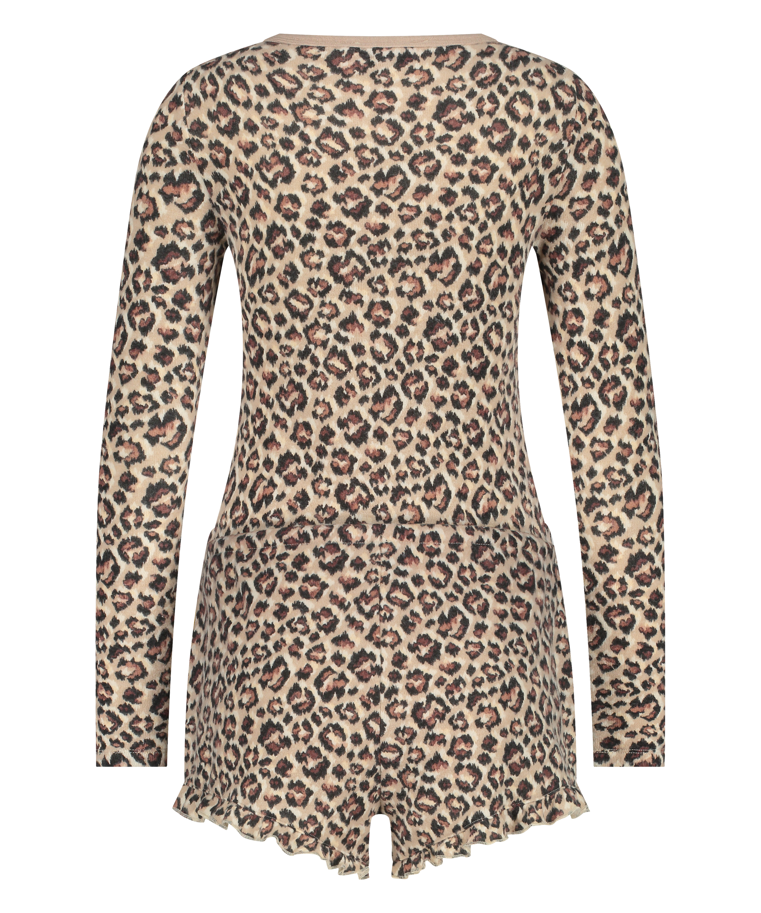 Leopard Brushed Short Onesie, Beige, main