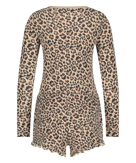 Leopard Brushed Short Onesie, Beige