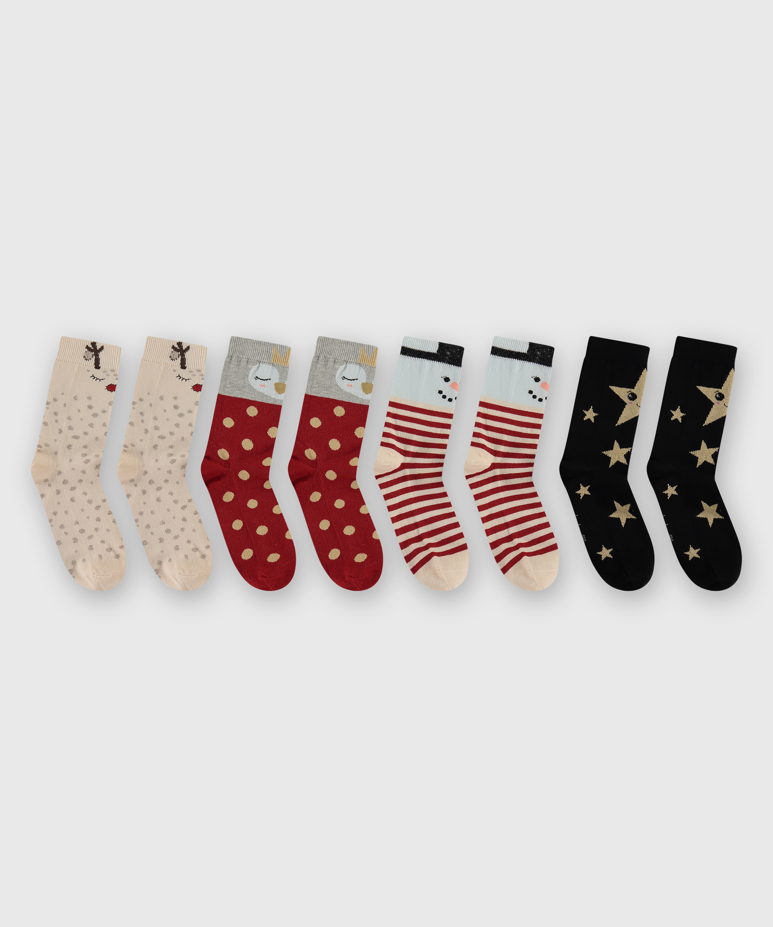 4 pairs of Christmas socks, Beige, main