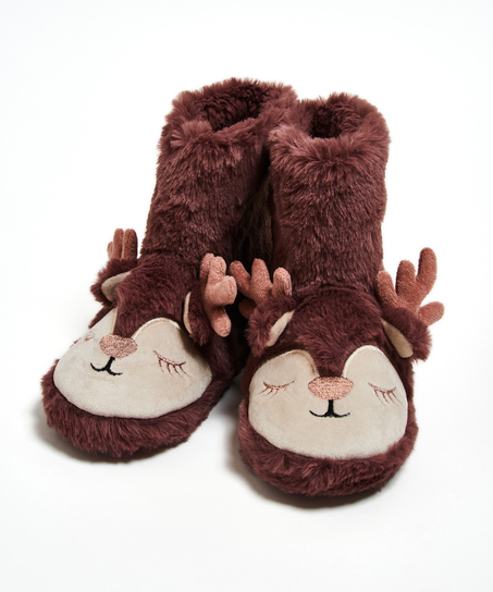 Kids Reindeer Slippers, Purple