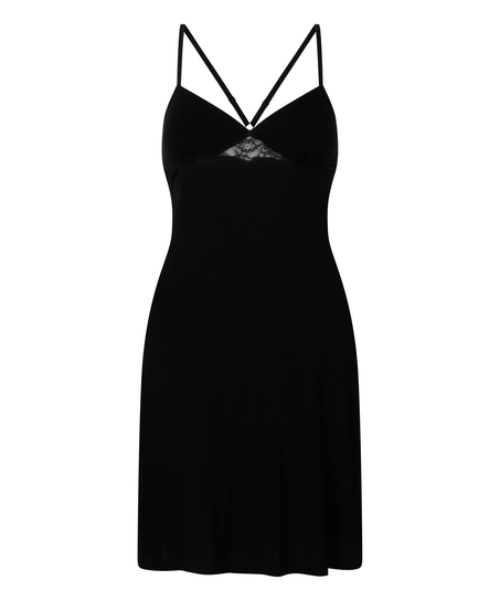 Jersey Lace Back Slipdress, Black