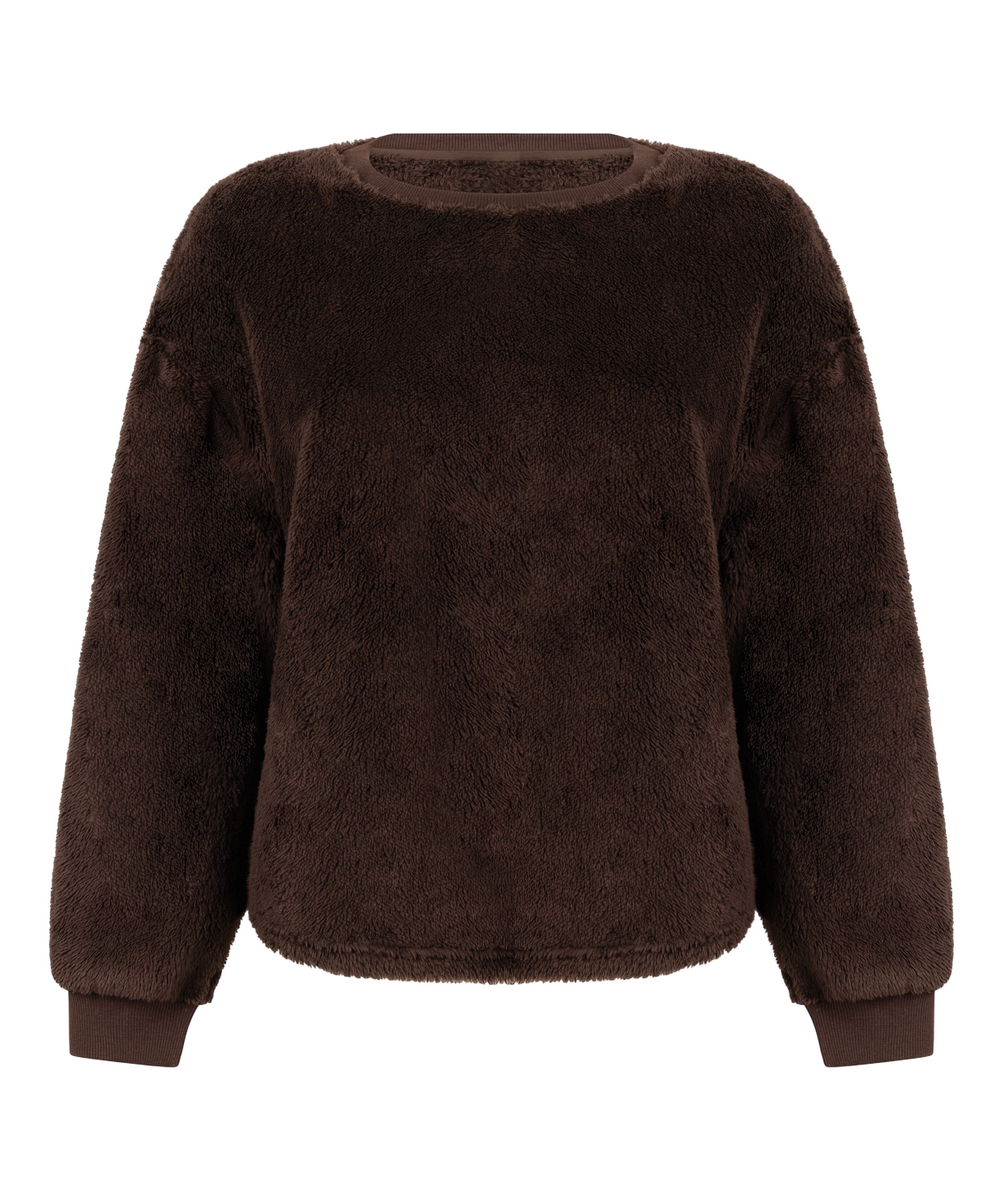 Longsleeved Top Fluffy Fleece, Brown, main