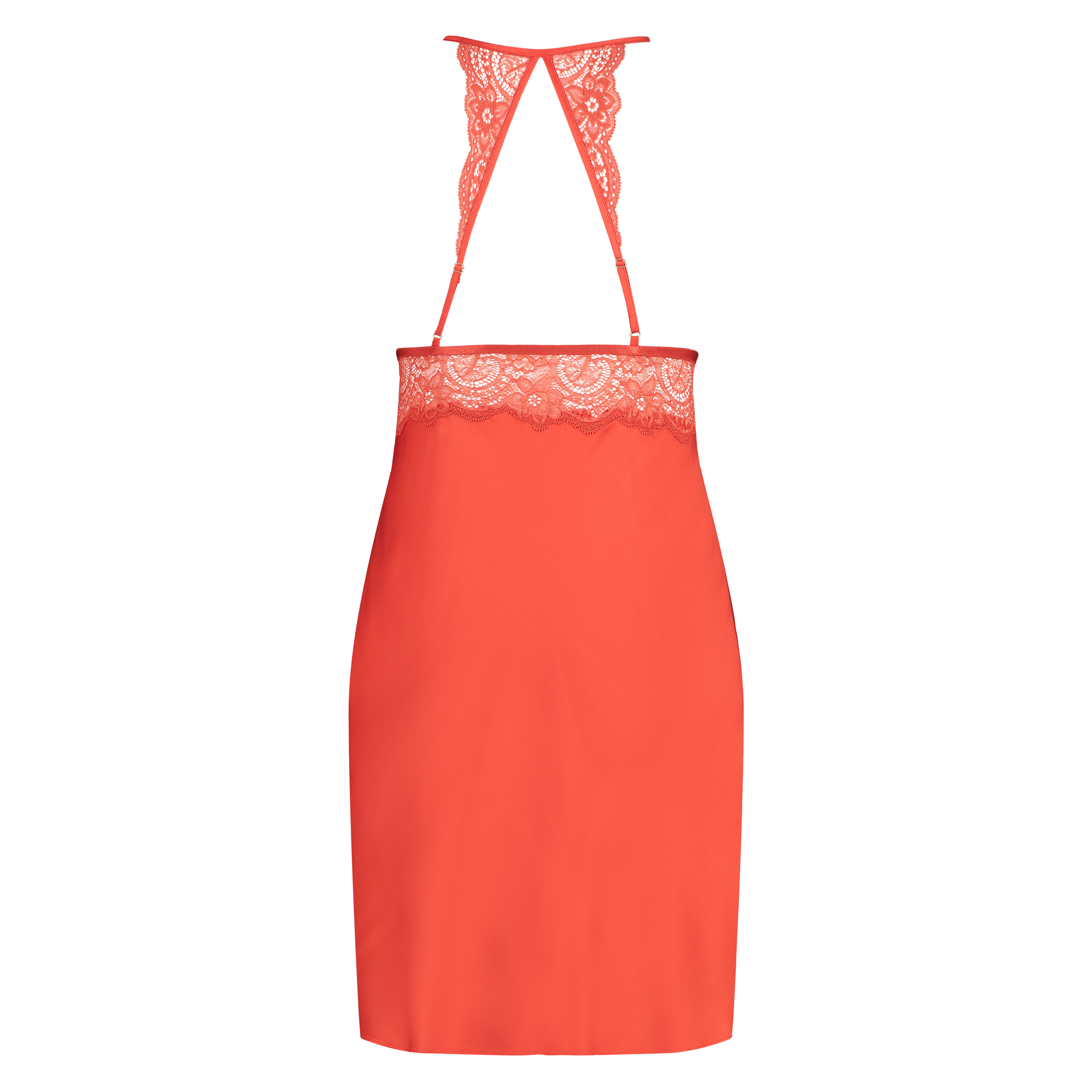 Satin lace slip dress, Red, main