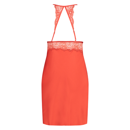 Satin lace slip dress, Red