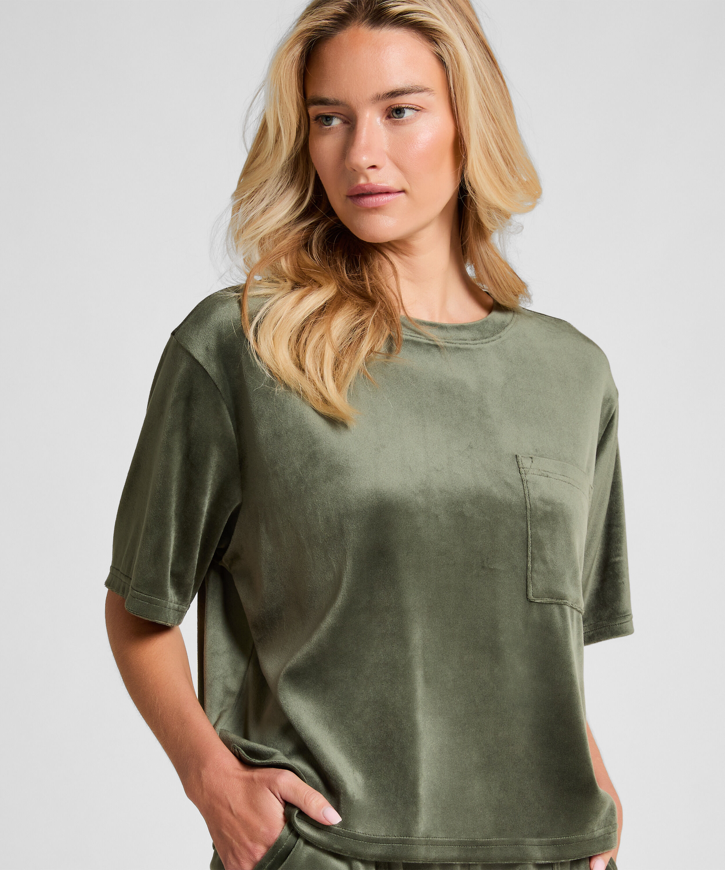 Top Velours Pocket, Green Top Velours Pocket, Green