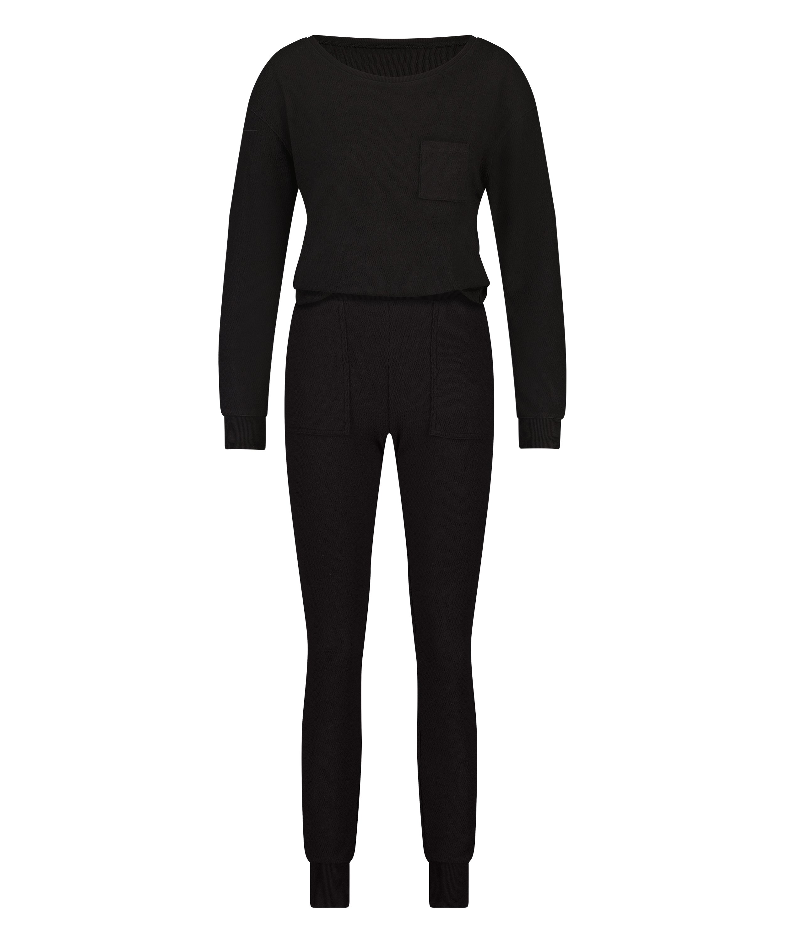 Waffle Placket Pyjama, Black, main