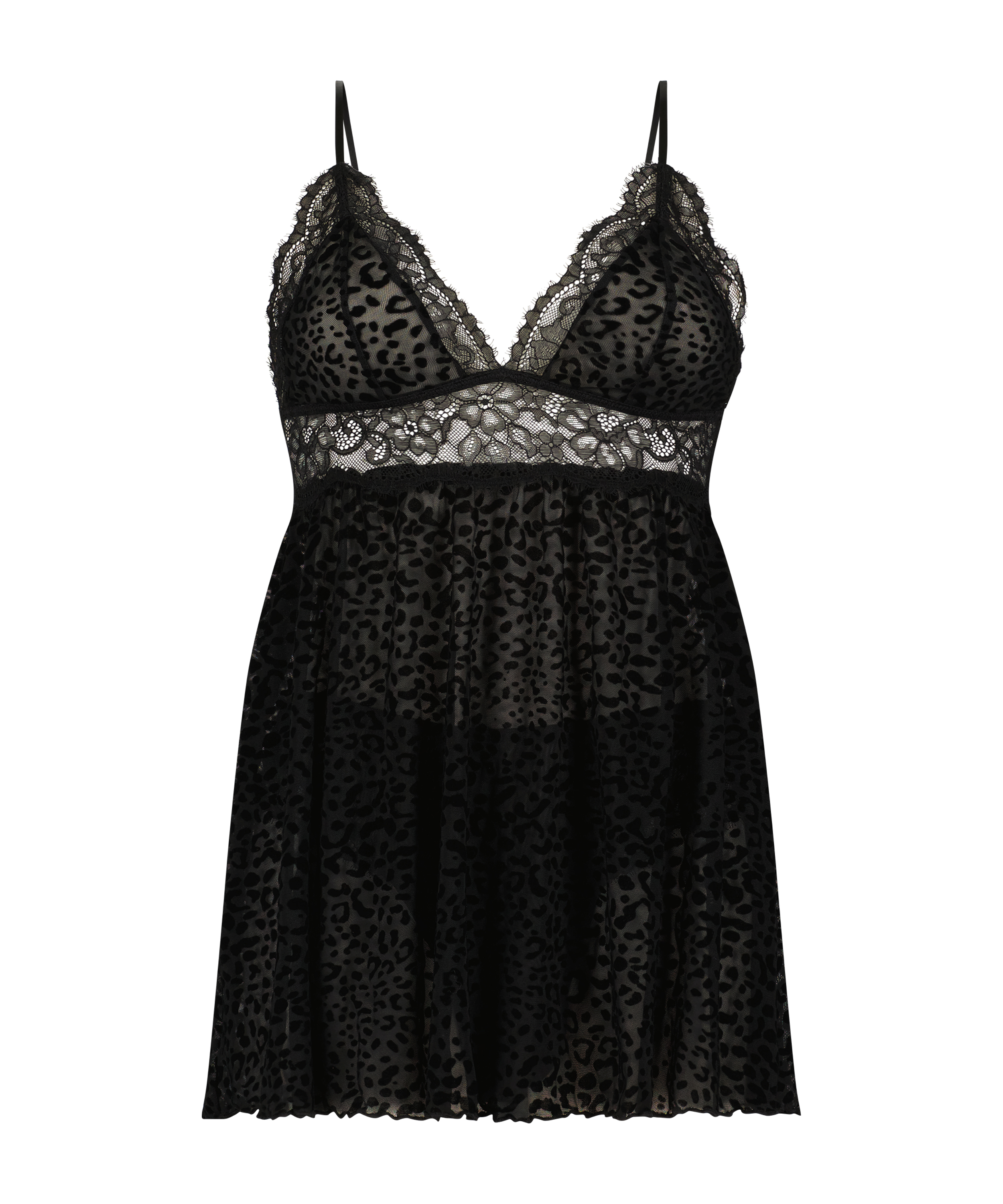 Babydoll Animal Flock Lace, Black, main