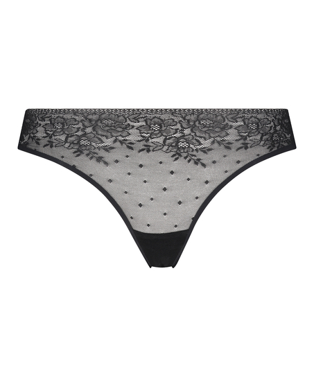 Allover Lace Invisible thong, Black