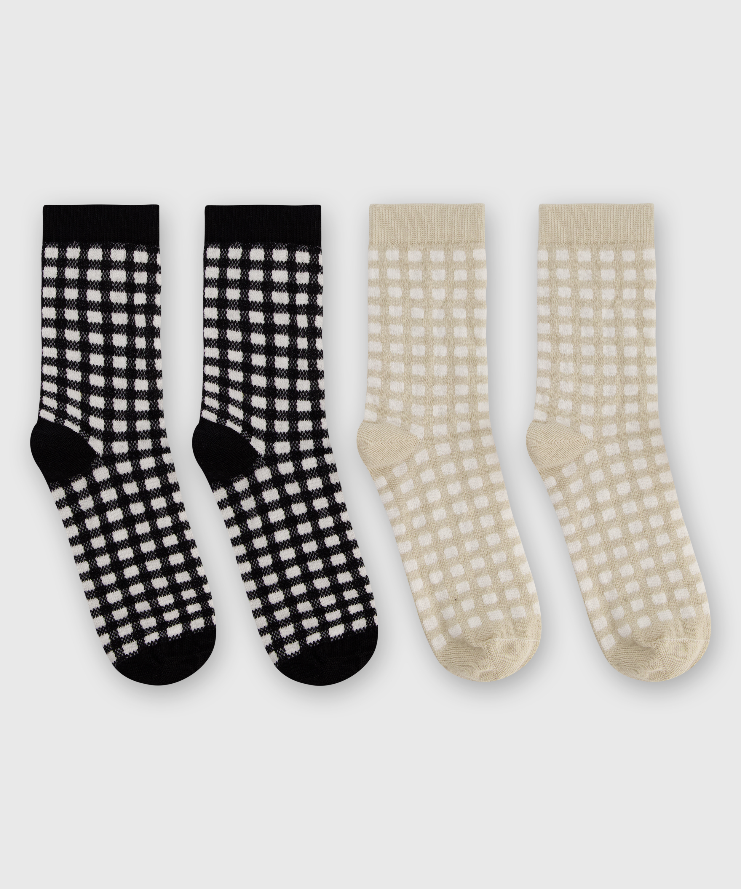 Gingham 2 pairs of socks, Black, main