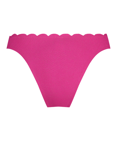 Scallop Lurex High-Leg Bikini Bottoms, Pink