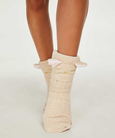 Fluffy Slipper Socks, White