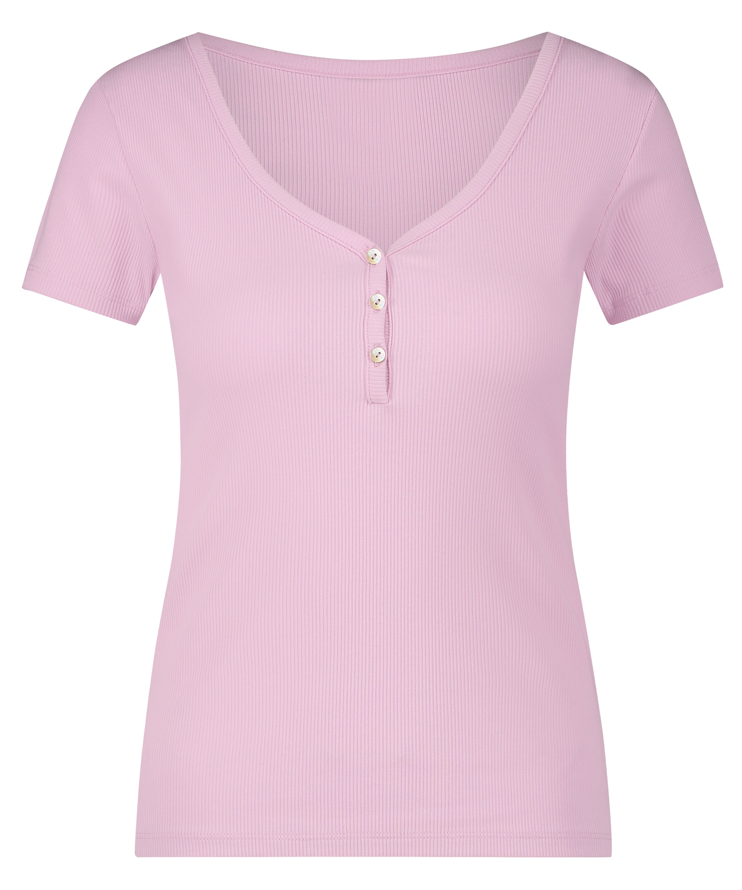Rib Short-Sleeved Top, Pink