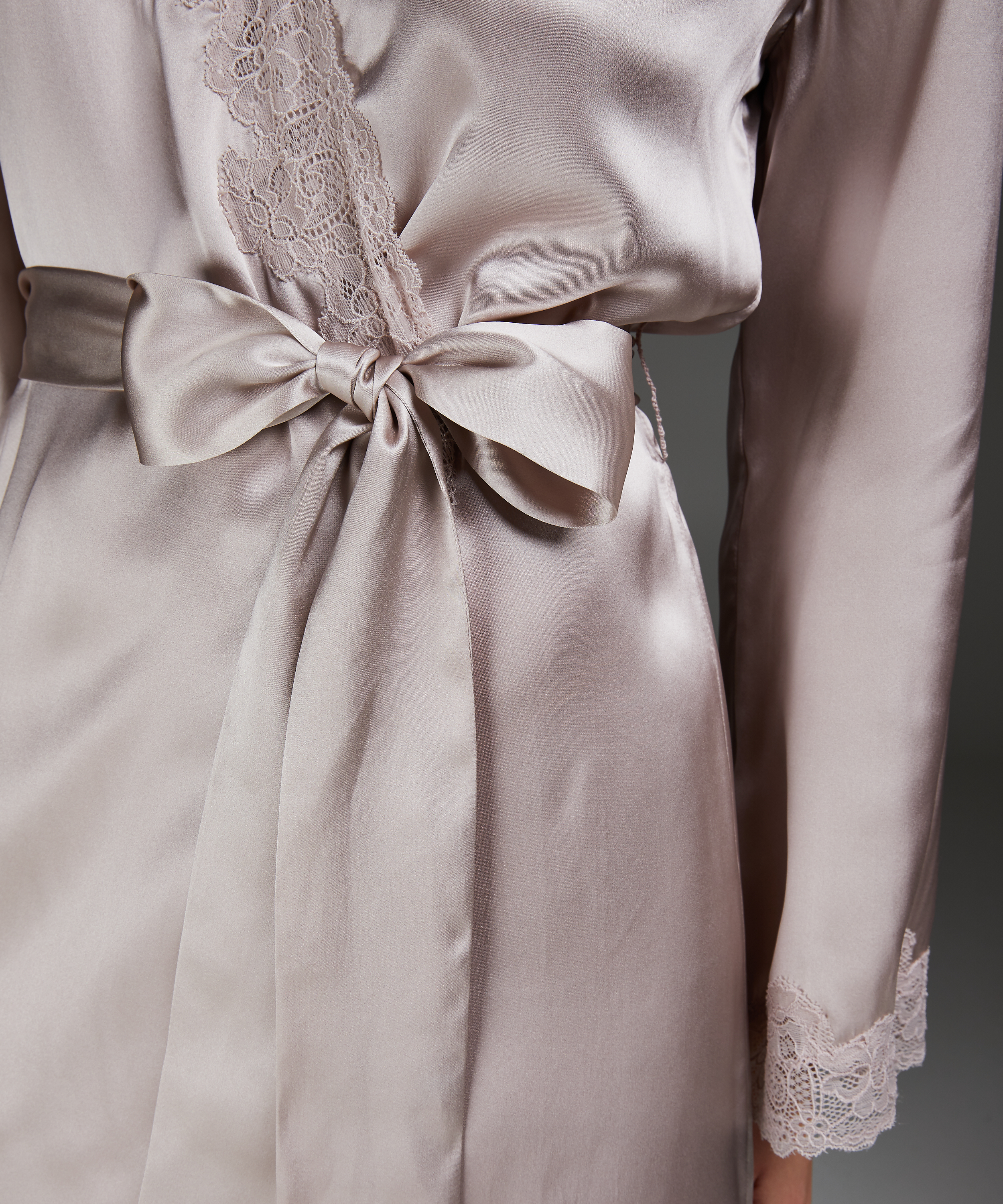 Silk lace trim kimono, Pink, main