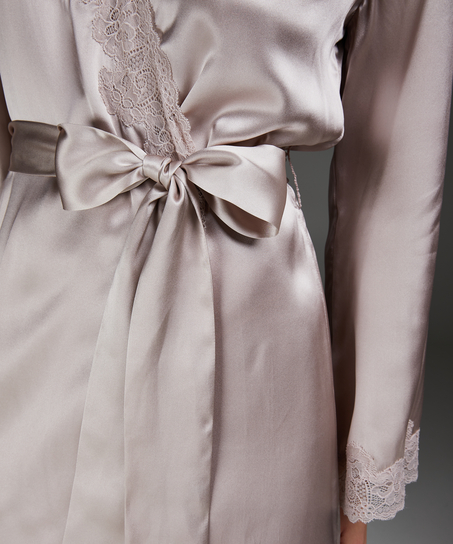 Silk lace trim kimono, Pink