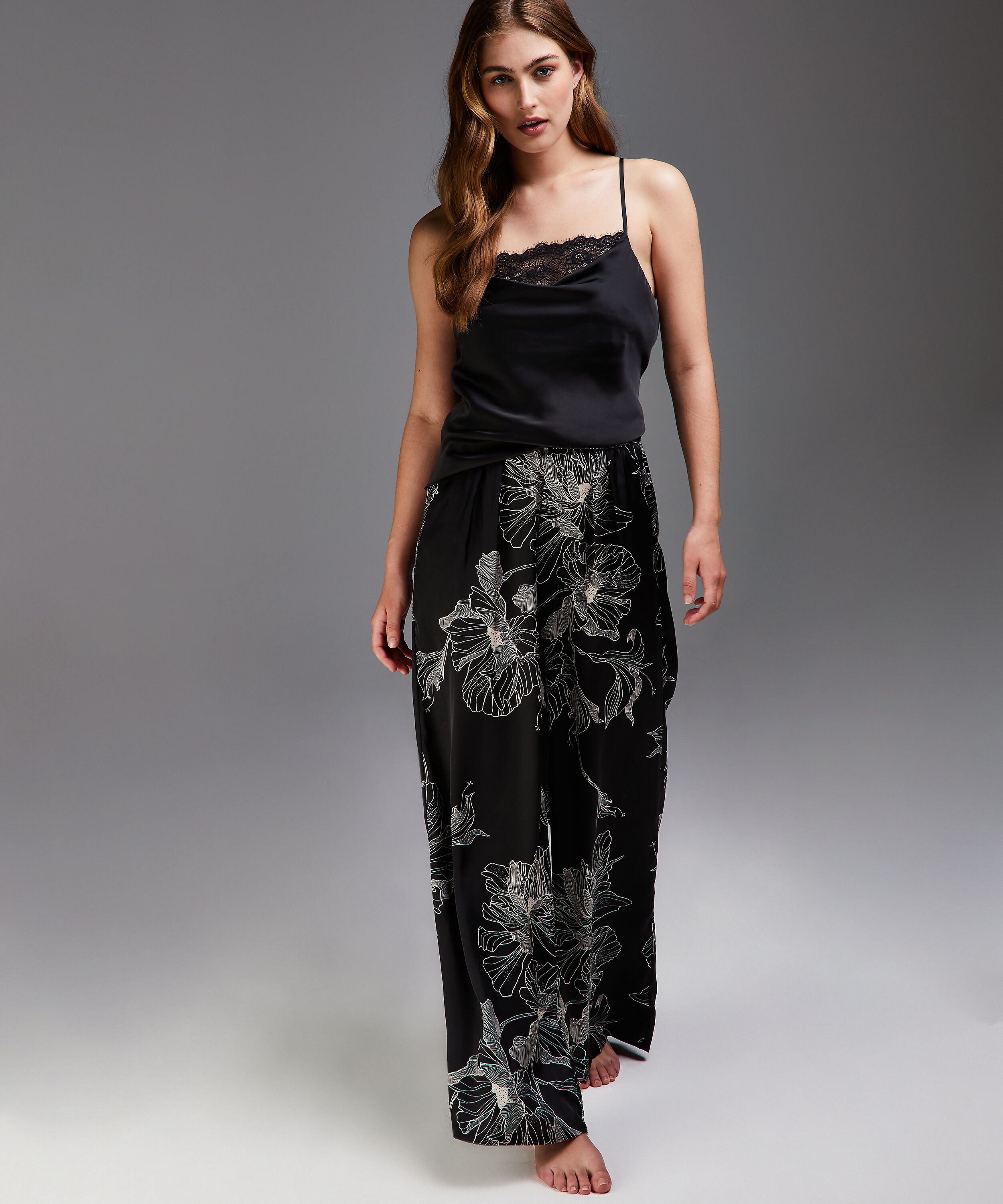 Lotus satin palazzo trousers, Black