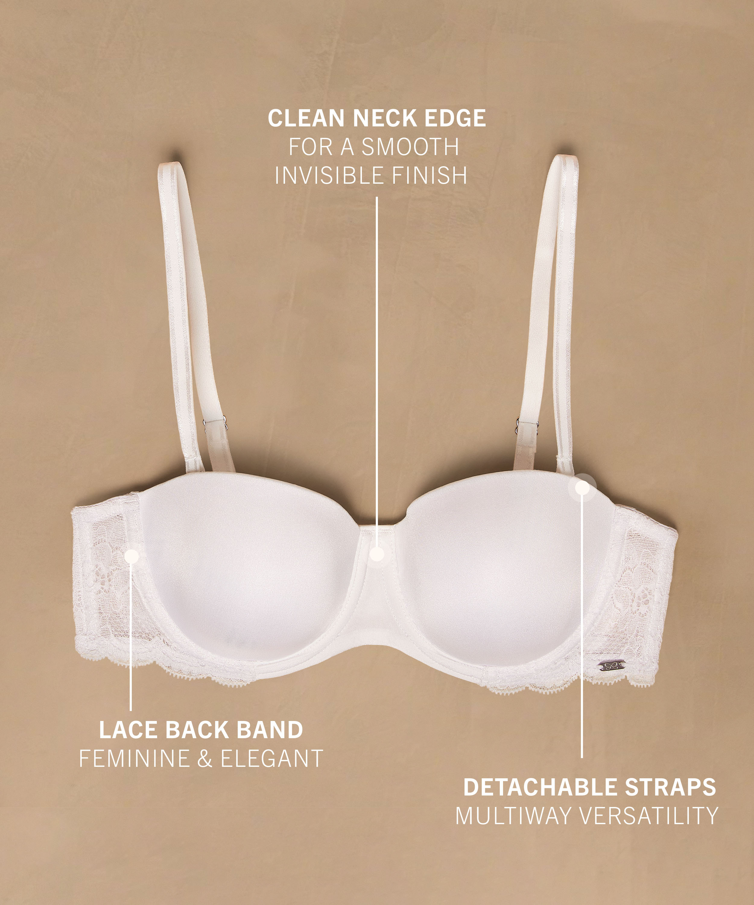 Angie Padded Underwired Strapless Bra, White, main