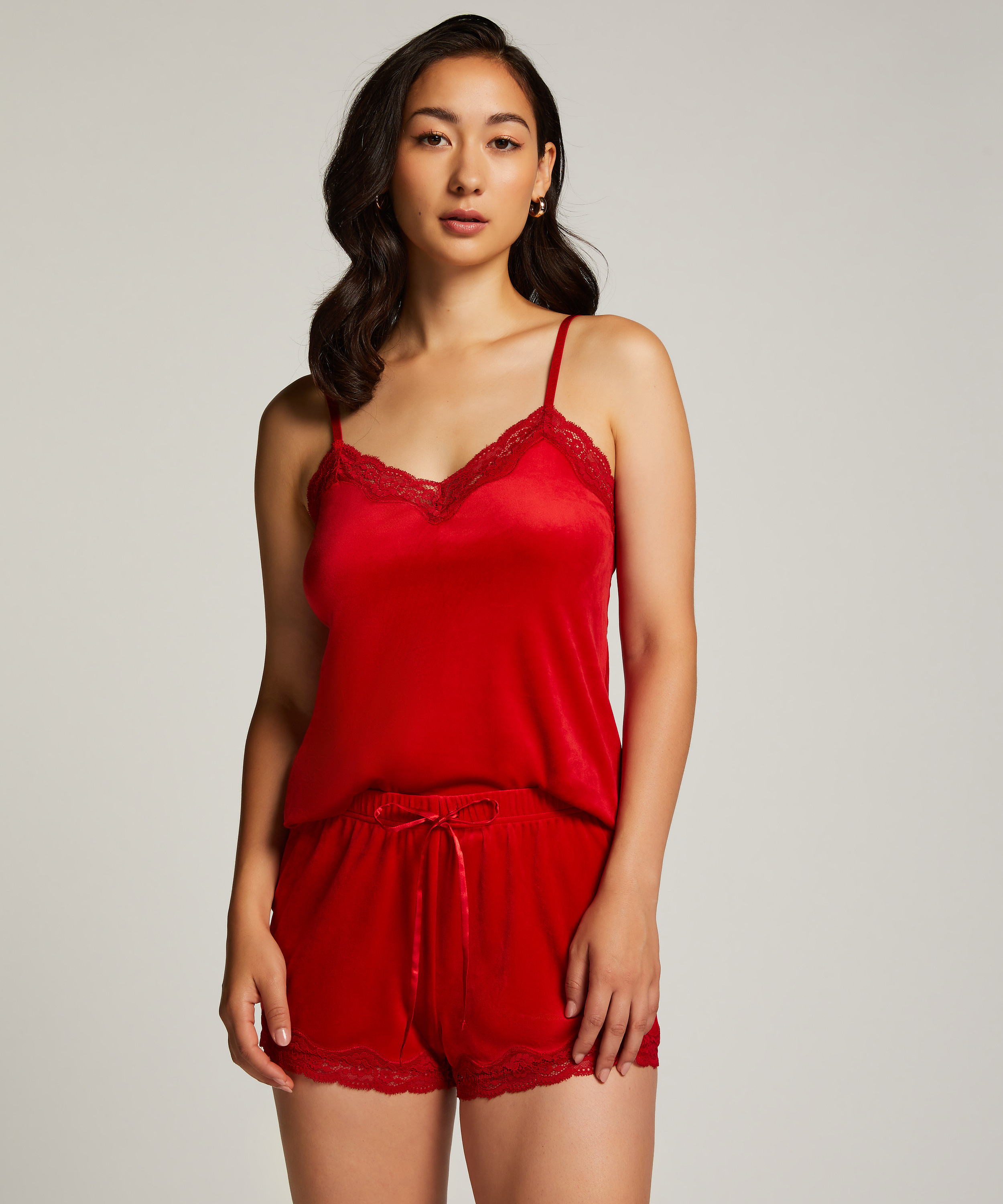 Velours Lace Cami Top, Red, main