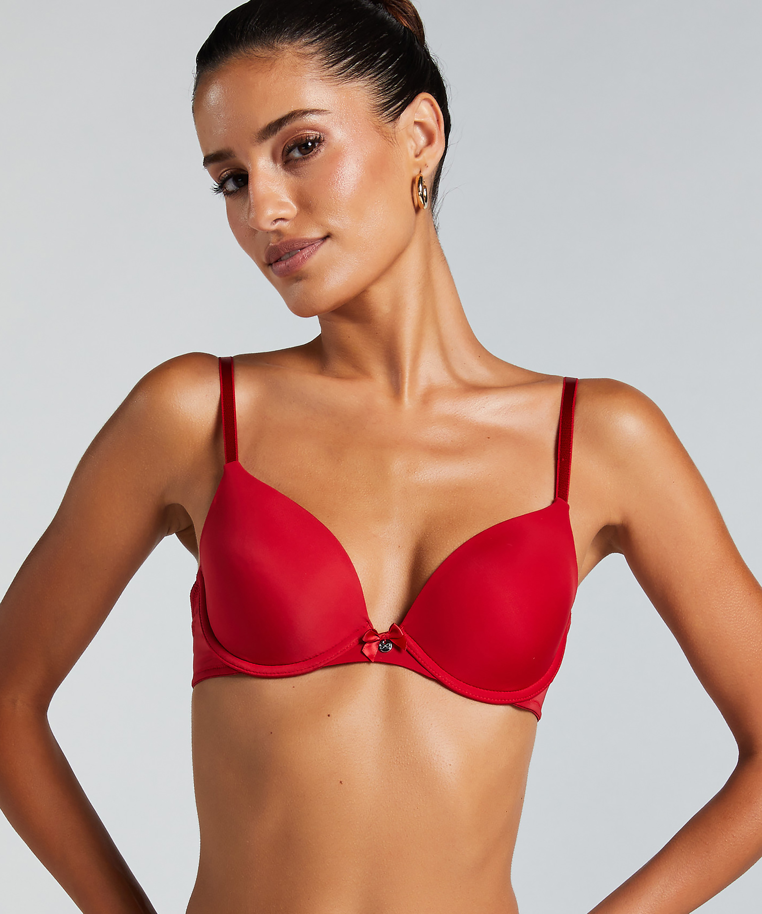 Plunge Padded Underwired Bra, Red, main