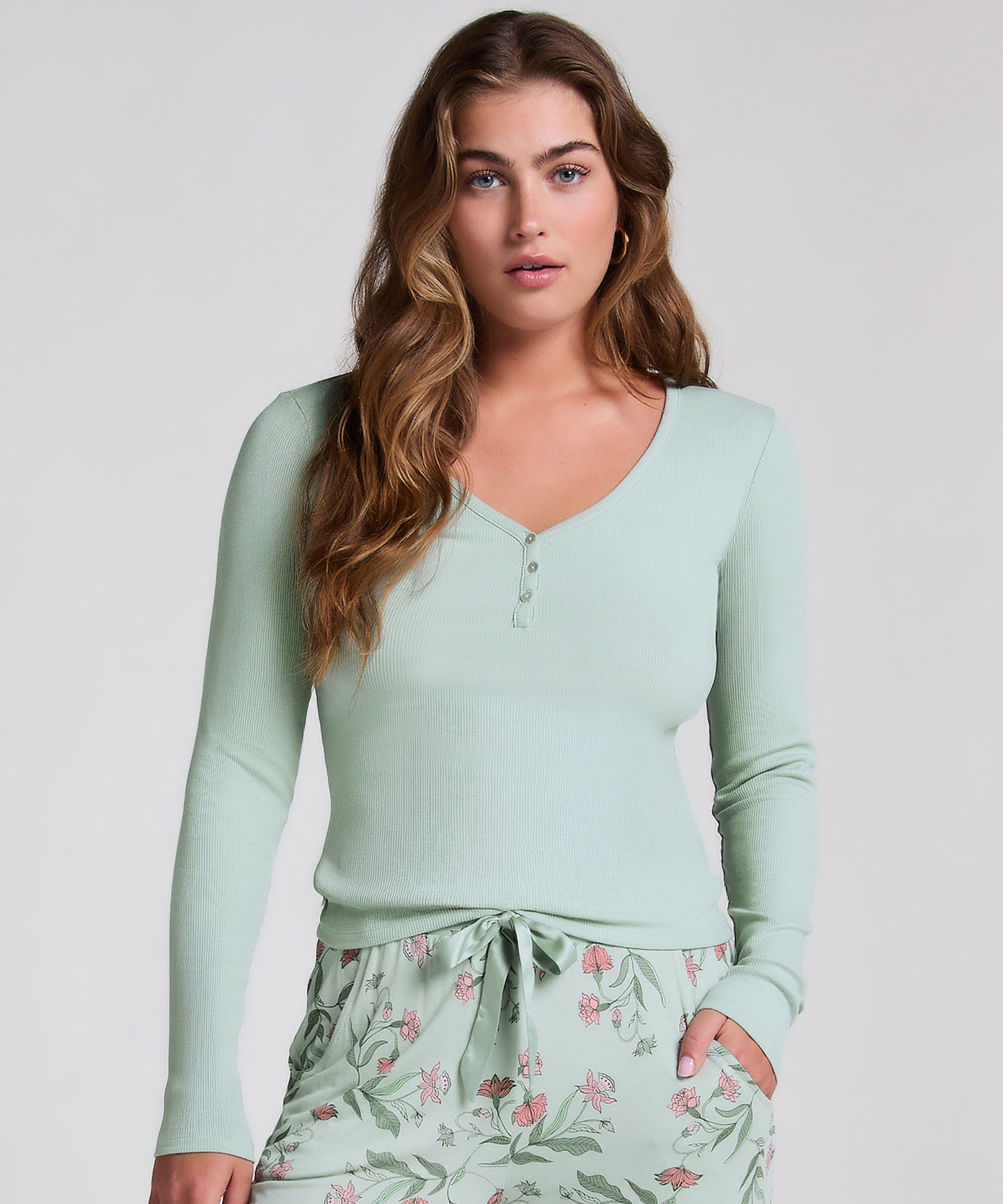 Long-Sleeved Pyjama Top, Green Long-Sleeved Pyjama Top, Green