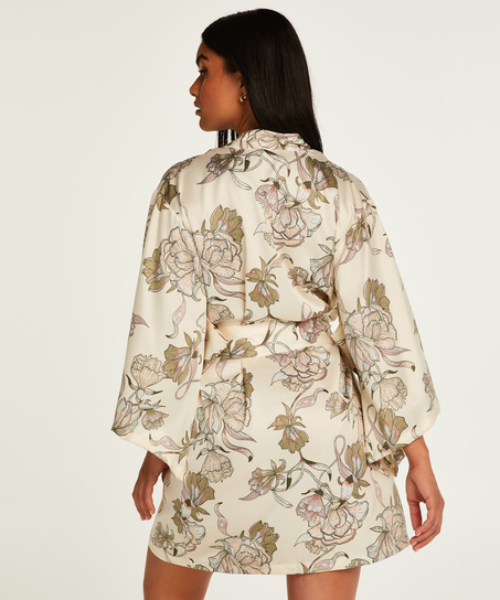 Satin Print Kimono, White