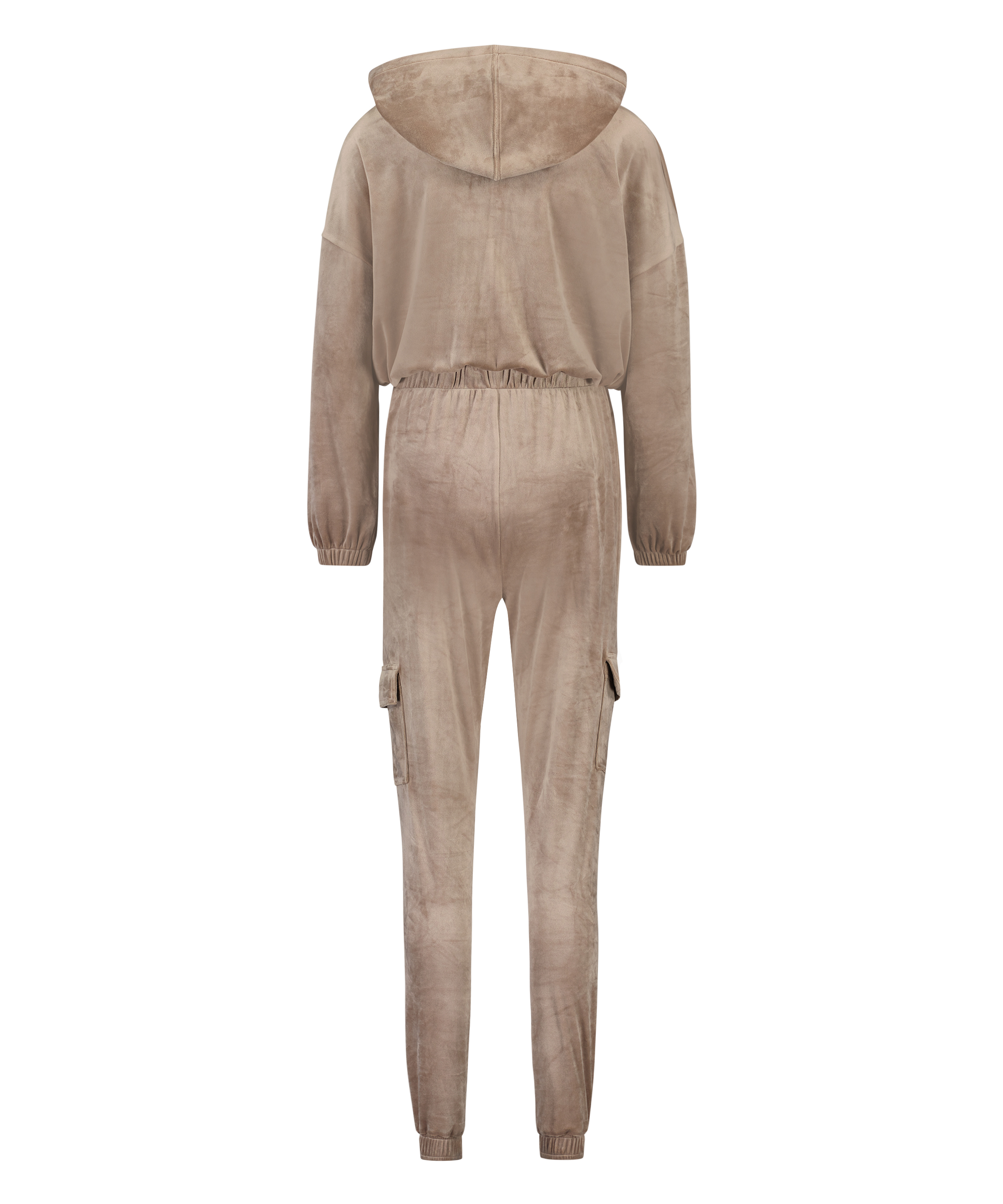 Velour Jumpsuit Hoodie, Brown, main